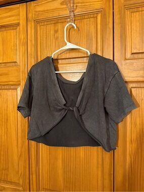 aerie Black Tie-Front Crop Tee
